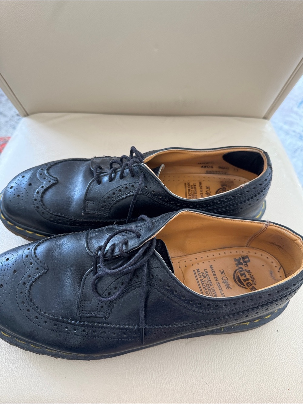 Dr. Marten 12 Black Leather Wingtip Brogue Oxfords with Yellow Welt Stitching - Picture 2 of 7